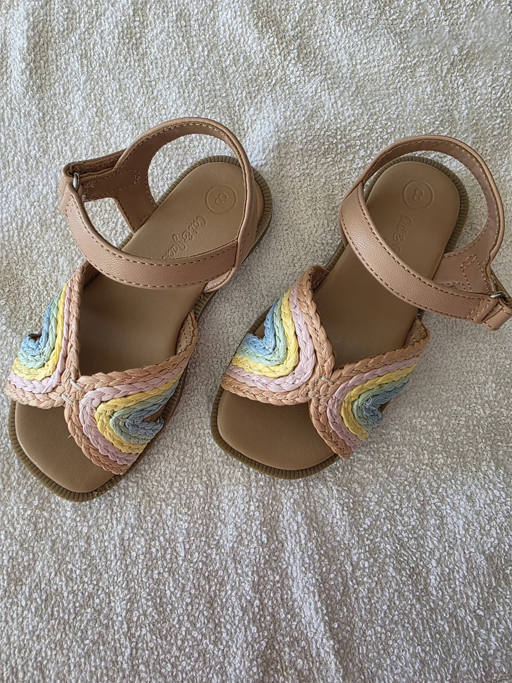 Girl's Tan Sandals with Pastel Rainbow Braided Straps